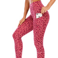 Benutzerdefinierte Anti -Cellulite -Butt Hift Sport Leopard gedruckte Leggings Kompression hoher Taille Yoga Hosen Damen Leggings mit Taschen